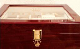 A Fine Rolex Ten-Watch Display Case in Polished Cherrywood