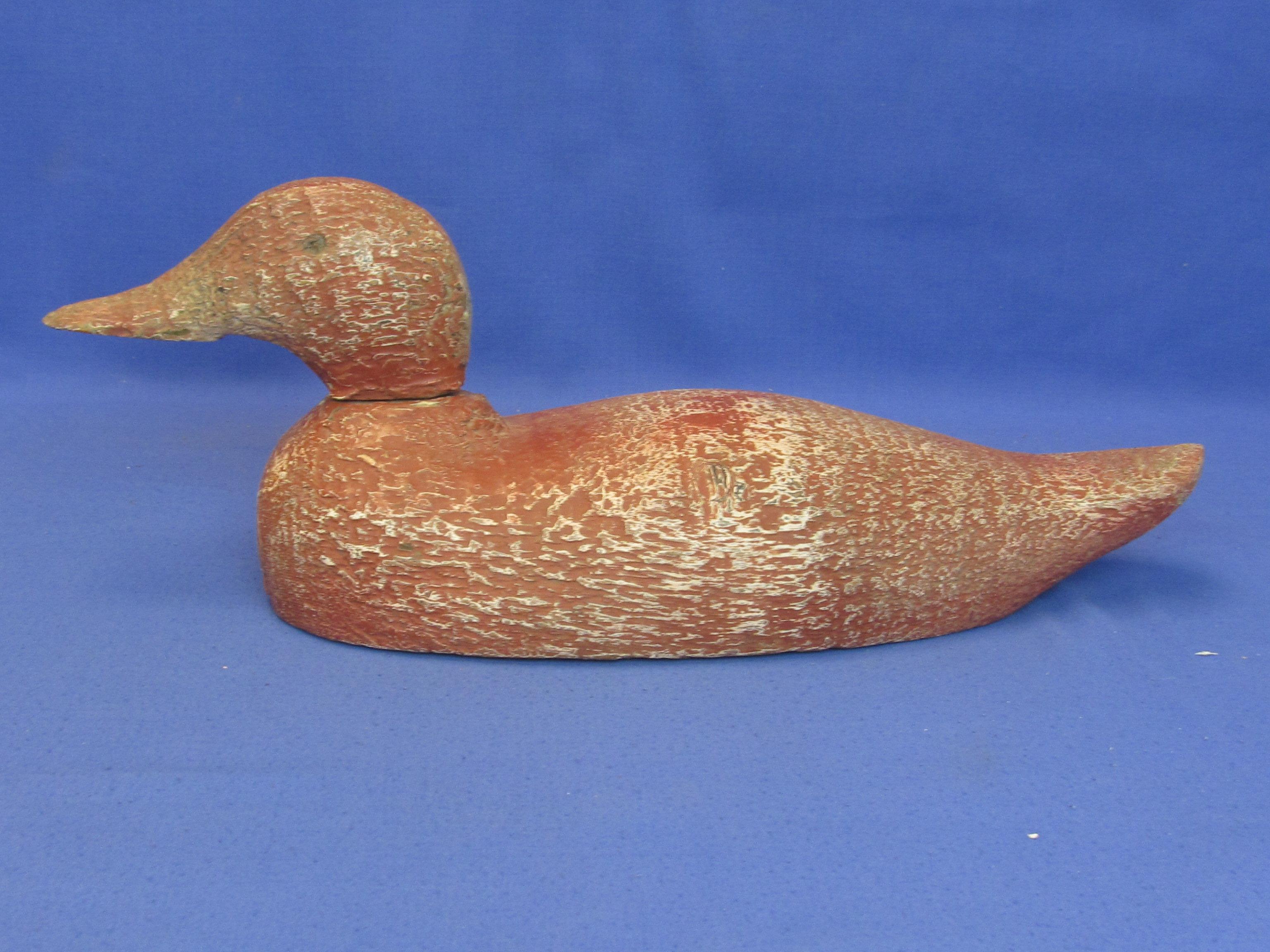 Rustic Brown Distressed Wooden Duck Decoy (Lead weighted body) one glass eye -17” L x 6 1/4” T