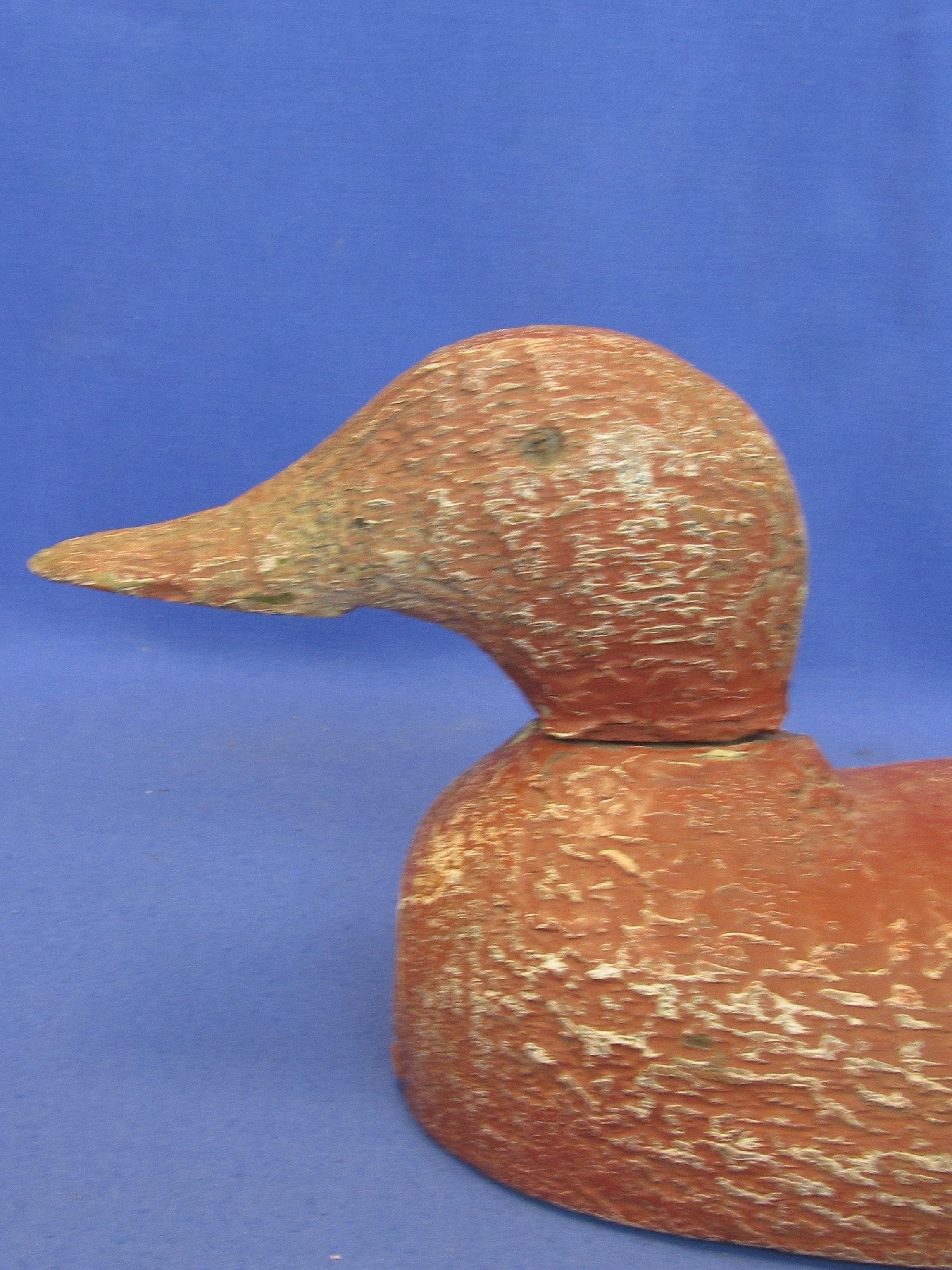 Rustic Brown Distressed Wooden Duck Decoy (Lead weighted body) one glass eye -17” L x 6 1/4” T