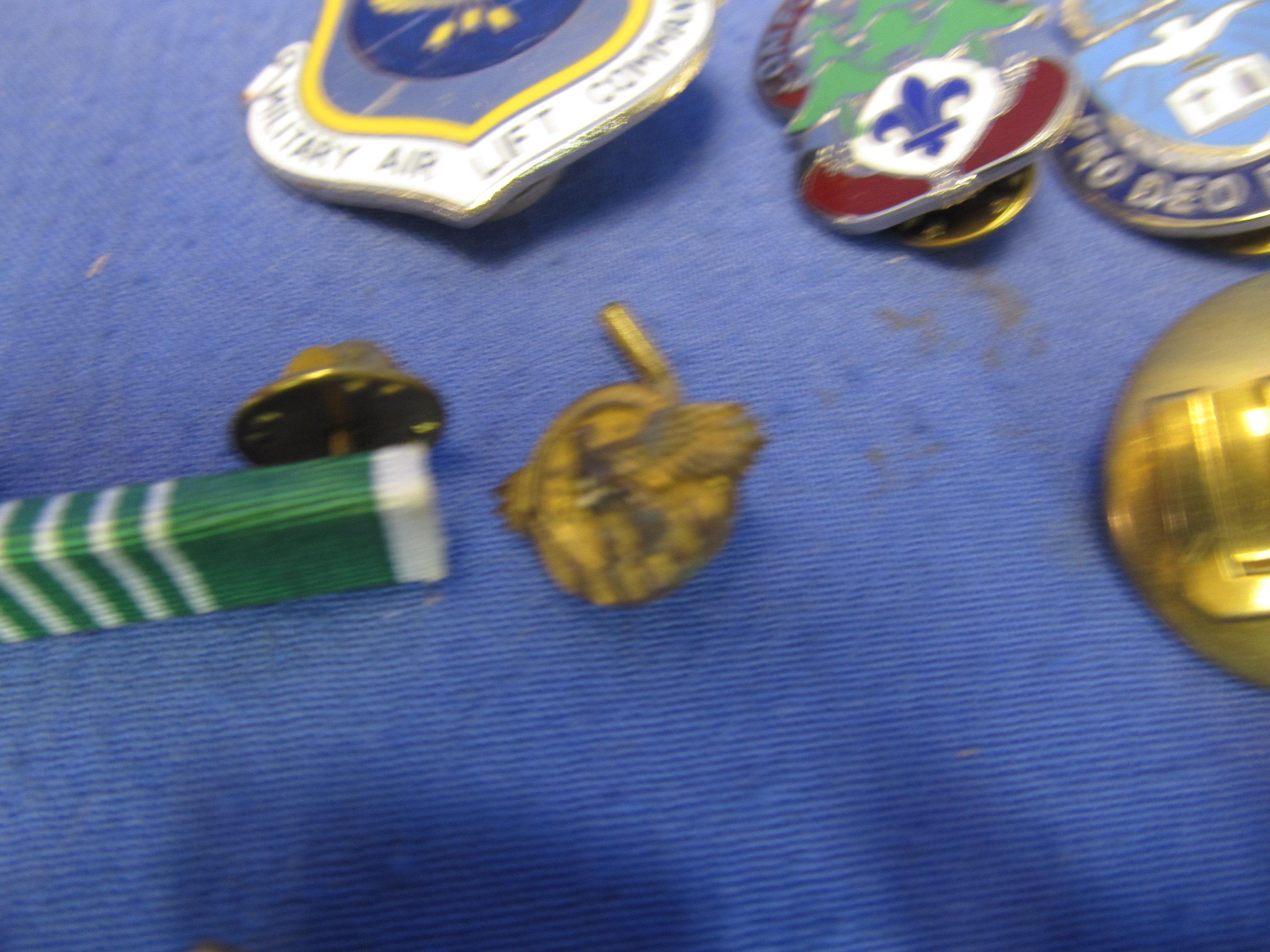 PINS!! 17 Military, 9 Other, 38 VFW & 3 Cuff links, 1 Button, & Tie Tack