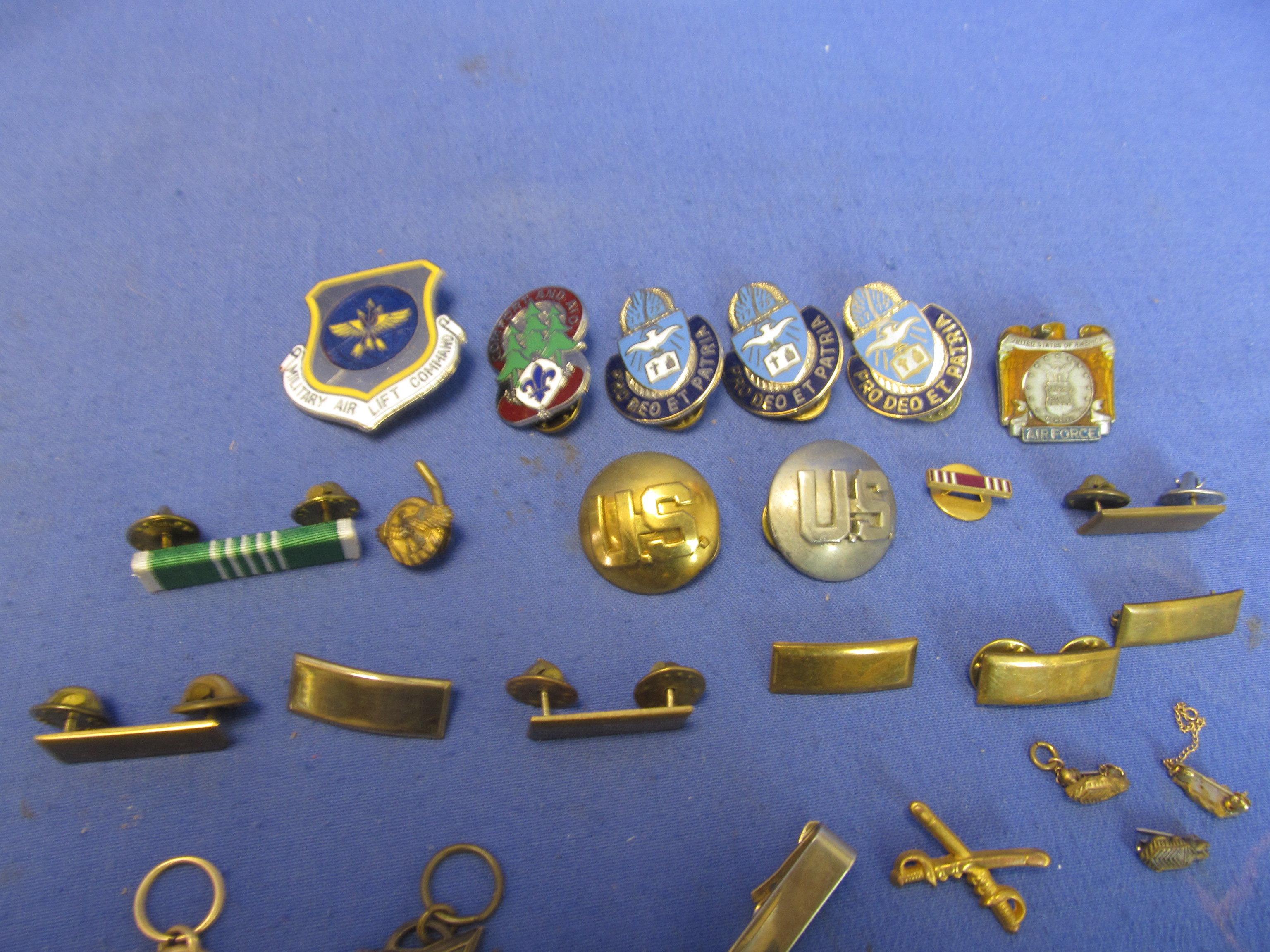 PINS!! 17 Military, 9 Other, 38 VFW & 3 Cuff links, 1 Button, & Tie Tack