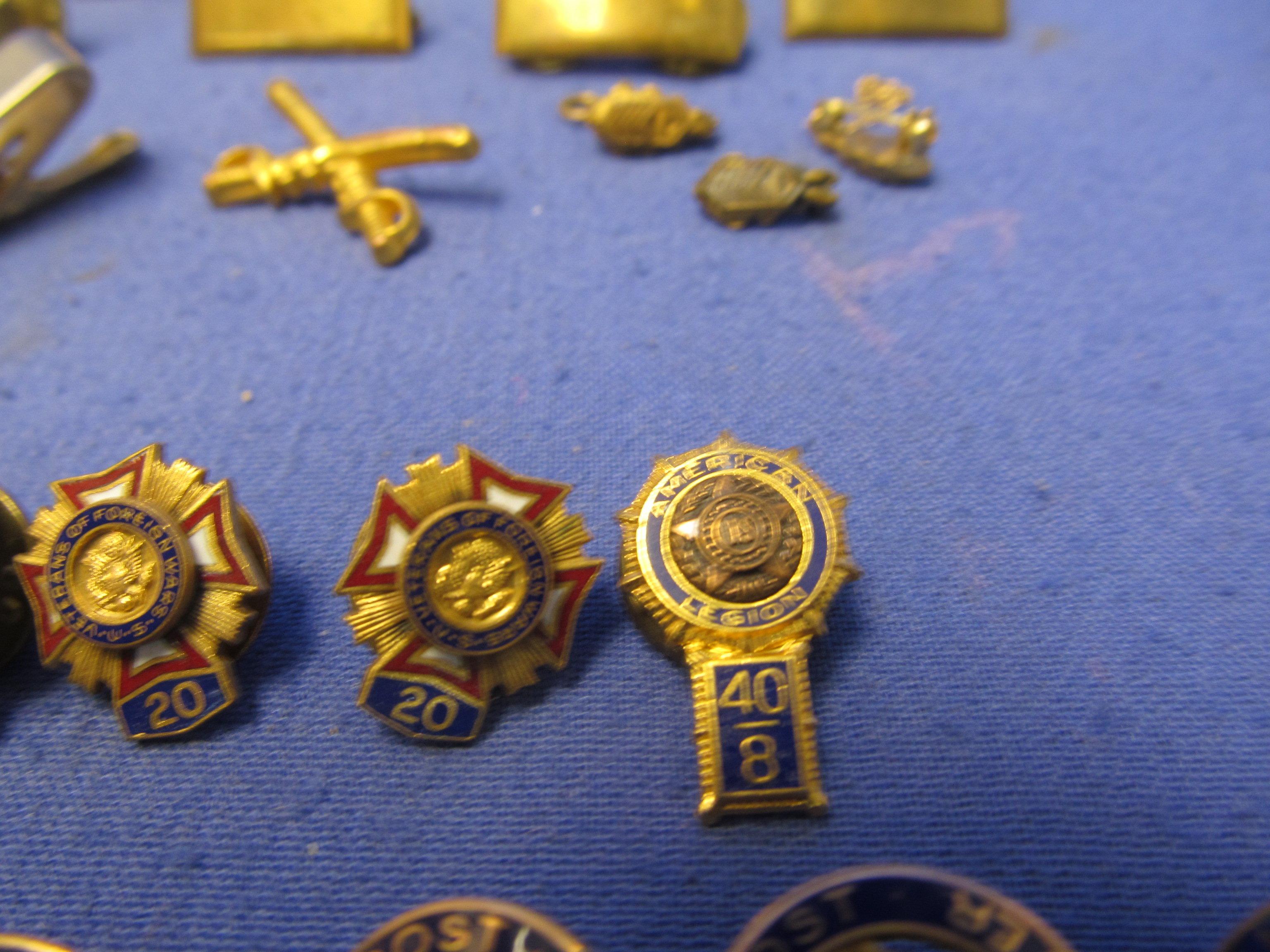 PINS!! 17 Military, 9 Other, 38 VFW & 3 Cuff links, 1 Button, & Tie Tack