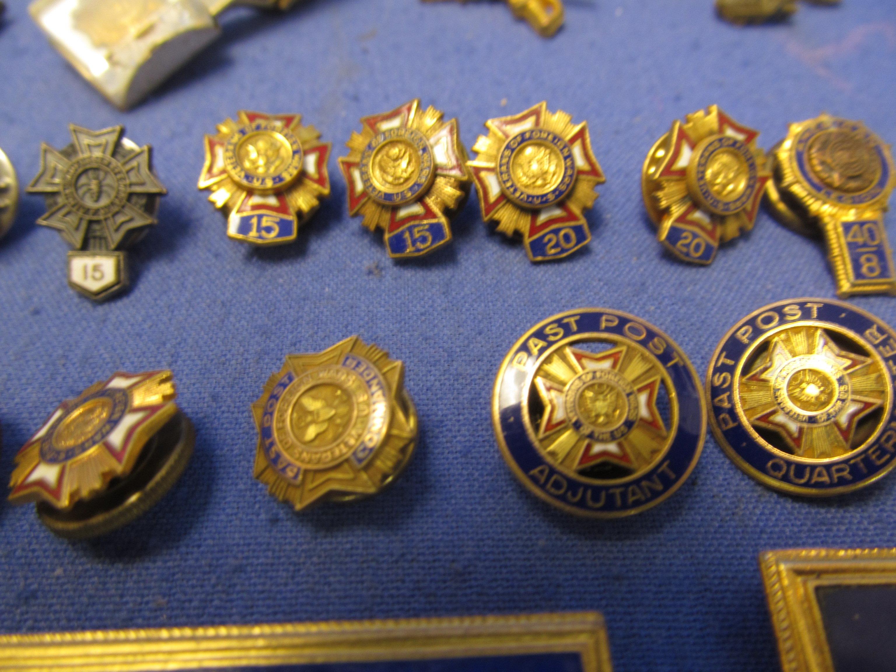 PINS!! 17 Military, 9 Other, 38 VFW & 3 Cuff links, 1 Button, & Tie Tack