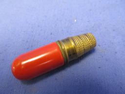 German Made Brass Thimble & Red Enamel Traveler's sewing kit – appx 2 1/4” L