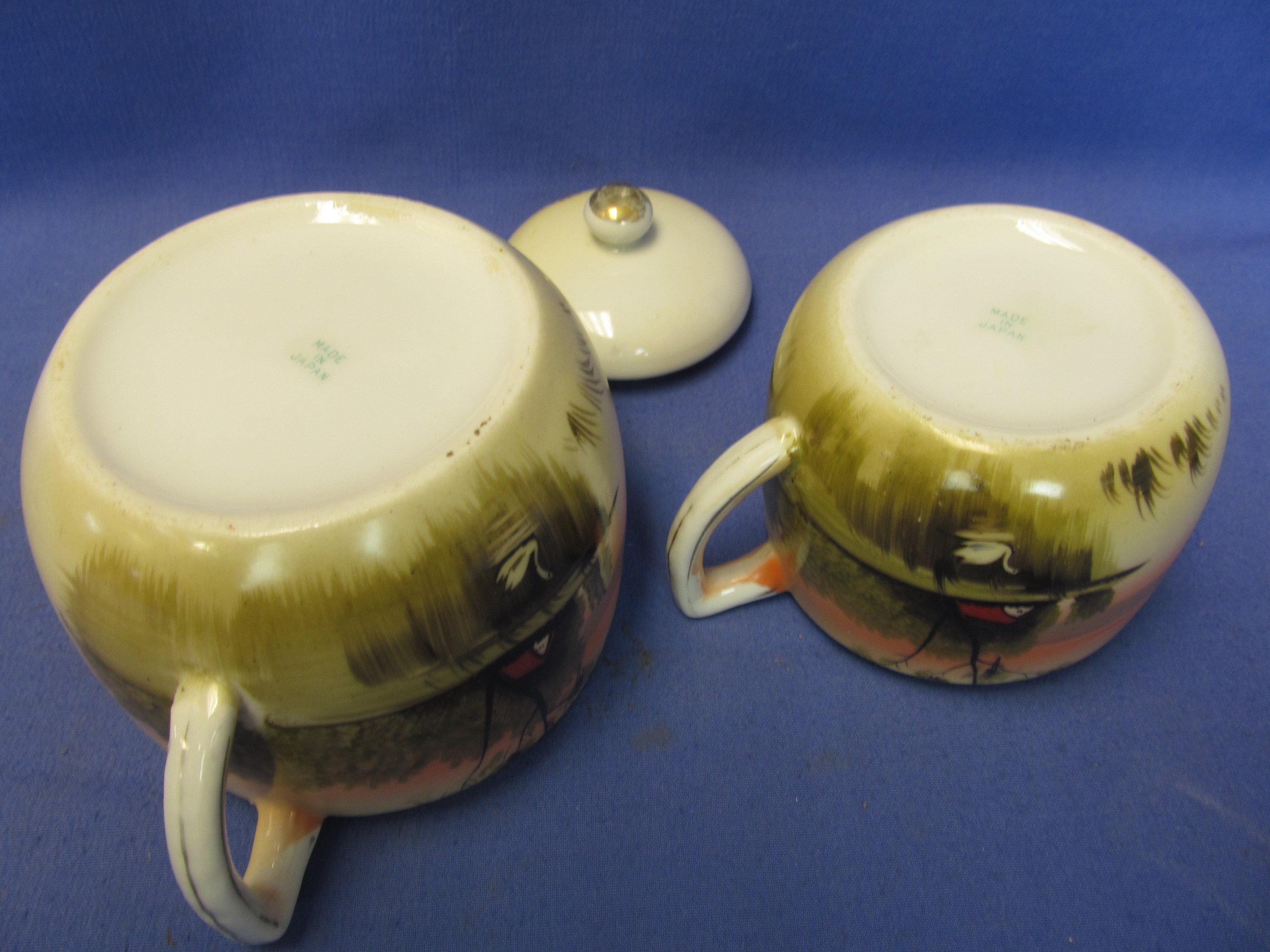 Vintage Hand-Painted Porcelain Cream & Sugar Set – Made in Japan – 3 1/4” T  creamer & 4” Tall sugar