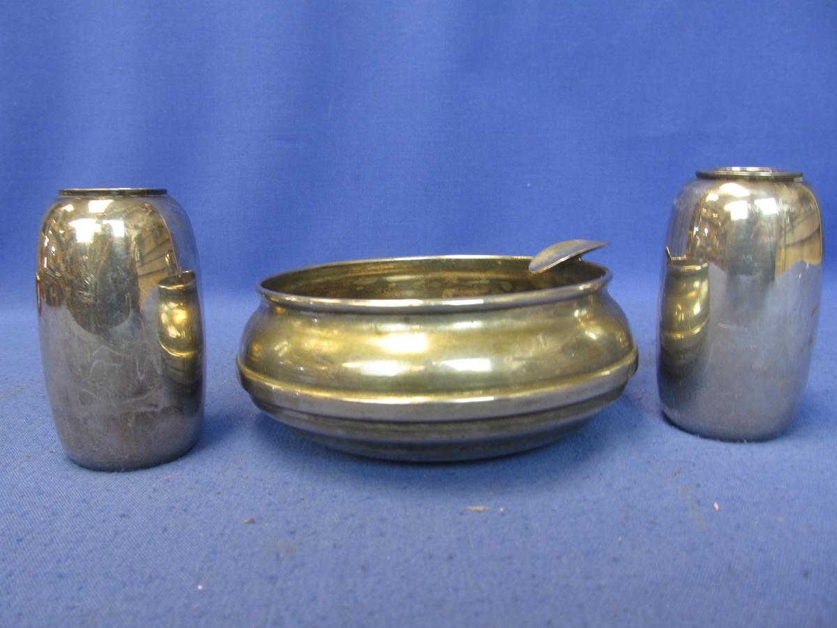 Vintage Ashtray Made in England & 2 Vase- Shaped Dansk Designs 3” Tall Sliver Plated (lighter?) bodi