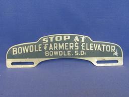 Aluminum Sign/Plague “Stop at Bowdle Farmers Elevator Bowdle, S.D.” - 10” long