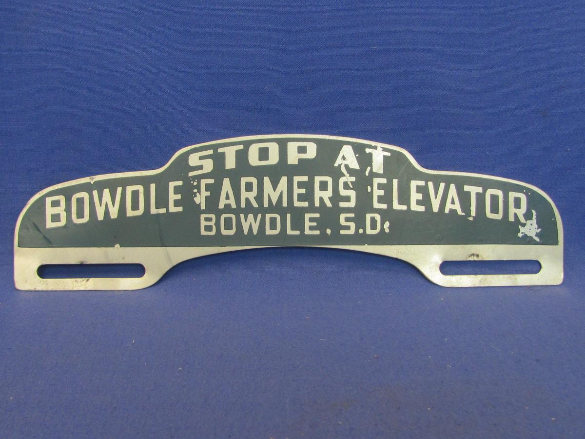 Aluminum Sign/Plague “Stop at Bowdle Farmers Elevator Bowdle, S.D.” - 10” long