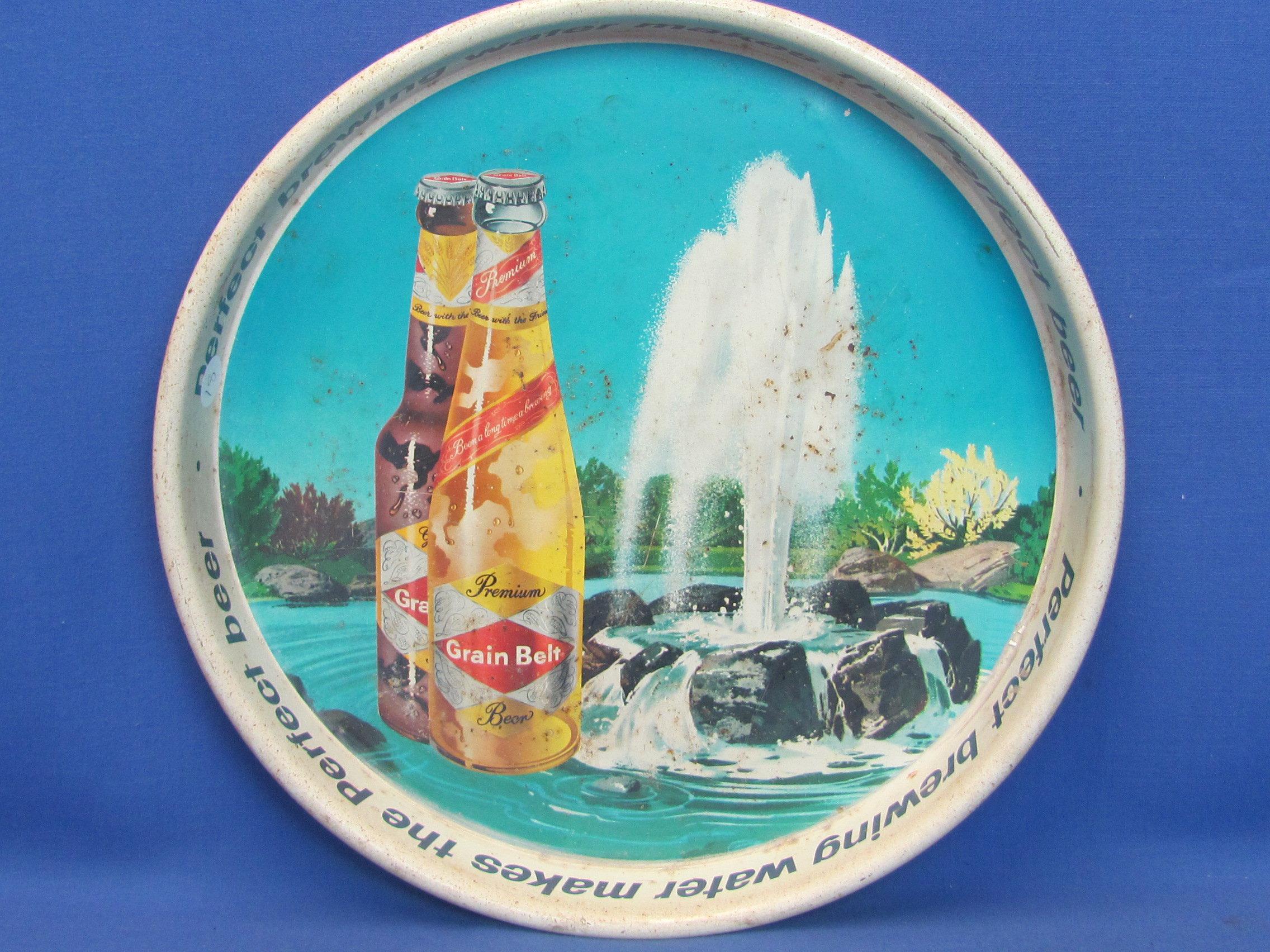 Round Grain Belt Beer Tray – 13 1/4” in diameter - “The wonderful water of Diamond Wells makes