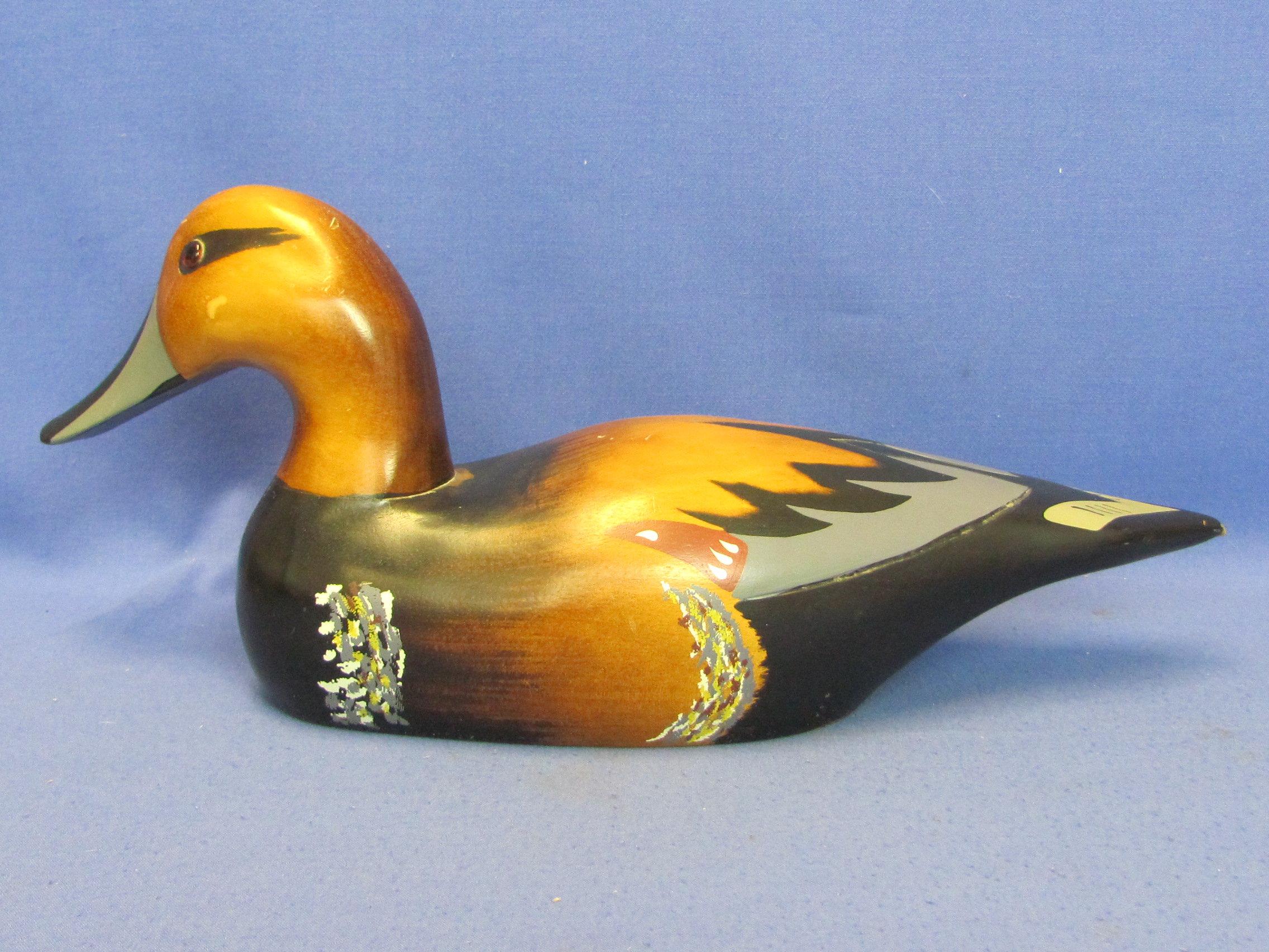Painted Wood duck Decoy/Figurine – 15” long – No name or maker
