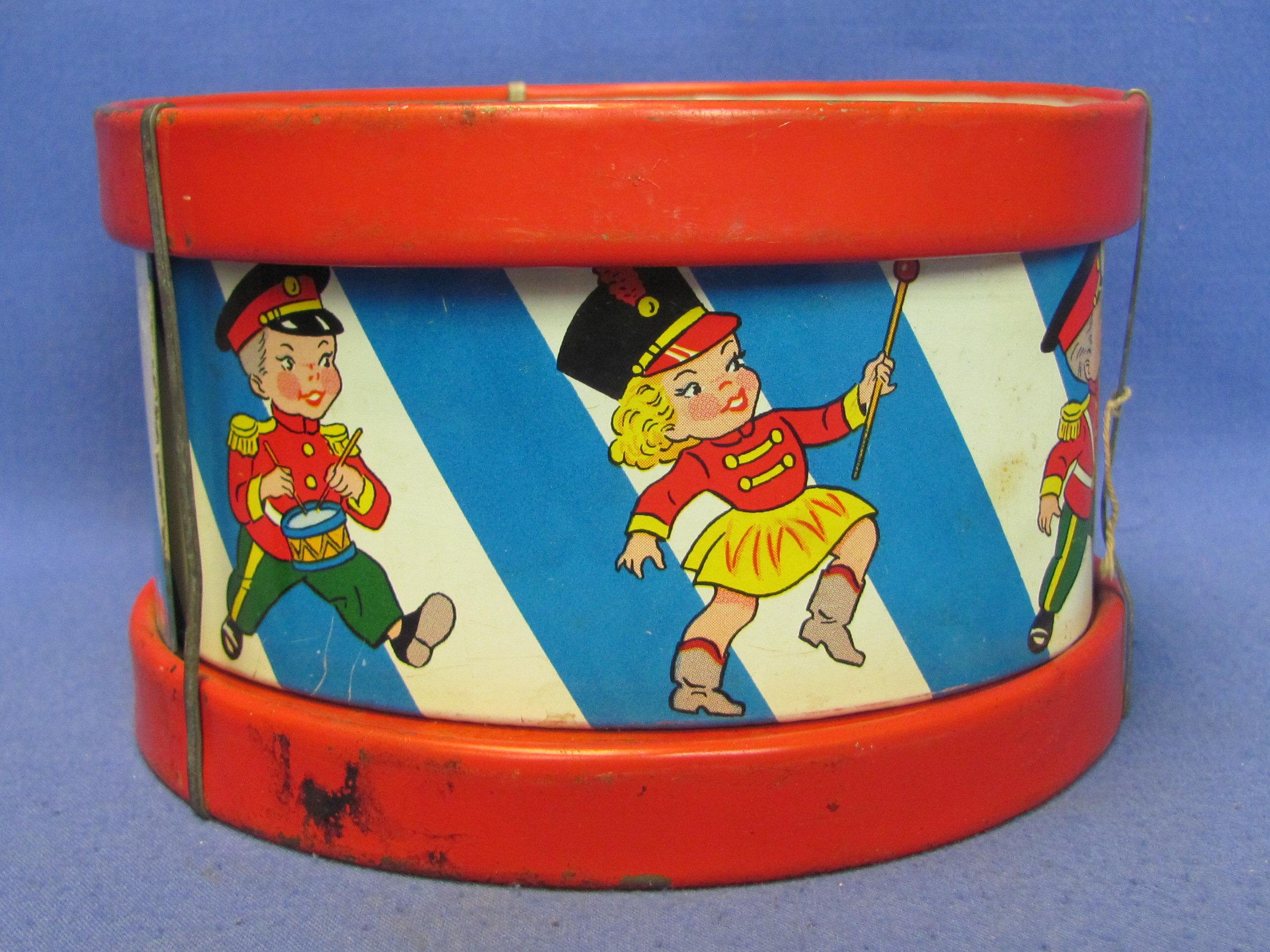 Tin Litho Drum by Ohio Art Company – 6 1/4” in diameter – Colorful Graphics