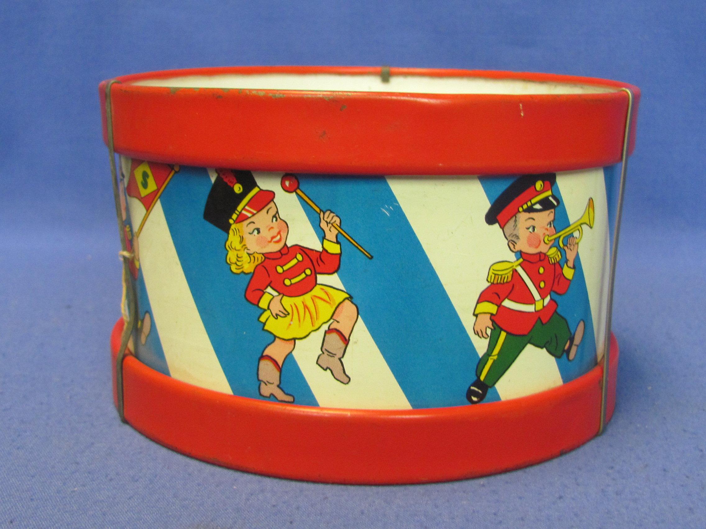 Tin Litho Drum by Ohio Art Company – 6 1/4” in diameter – Colorful Graphics