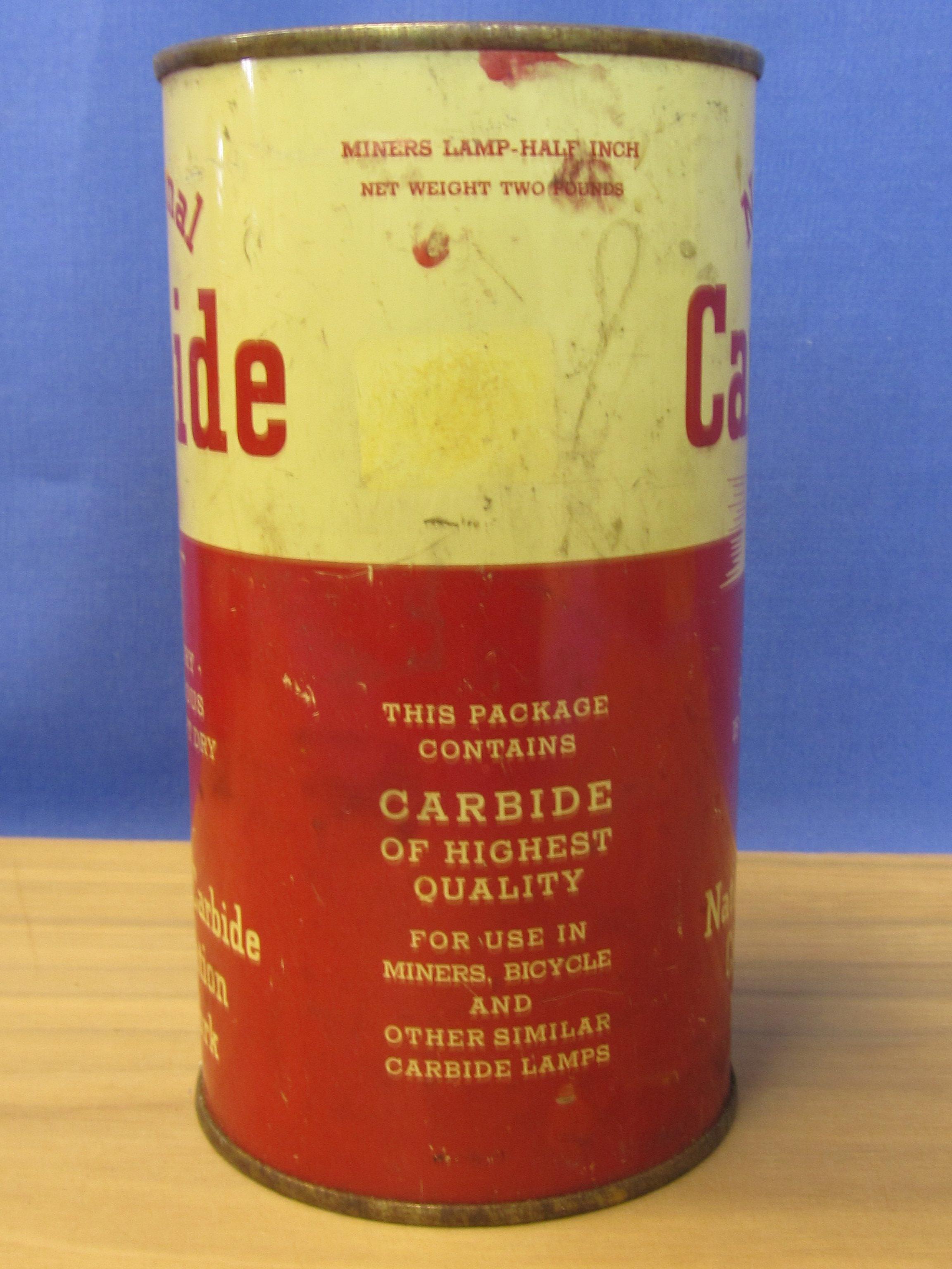 National Carbide Tin - “Carbide for use in Miner's, Bicycle & other such Carbide Lamps” -  6 1/84” T