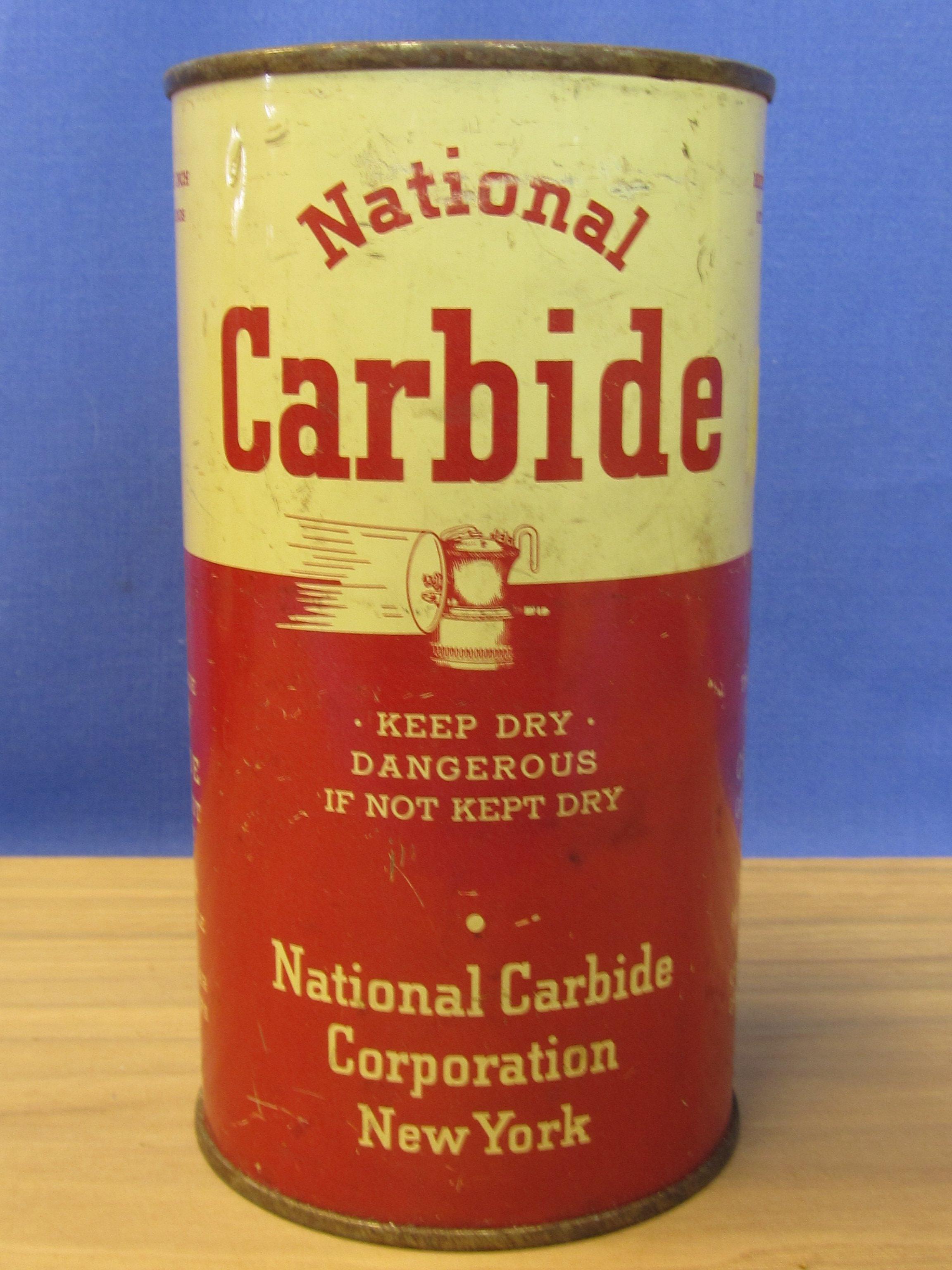 National Carbide Tin - “Carbide for use in Miner's, Bicycle & other such Carbide Lamps” -  6 1/84” T