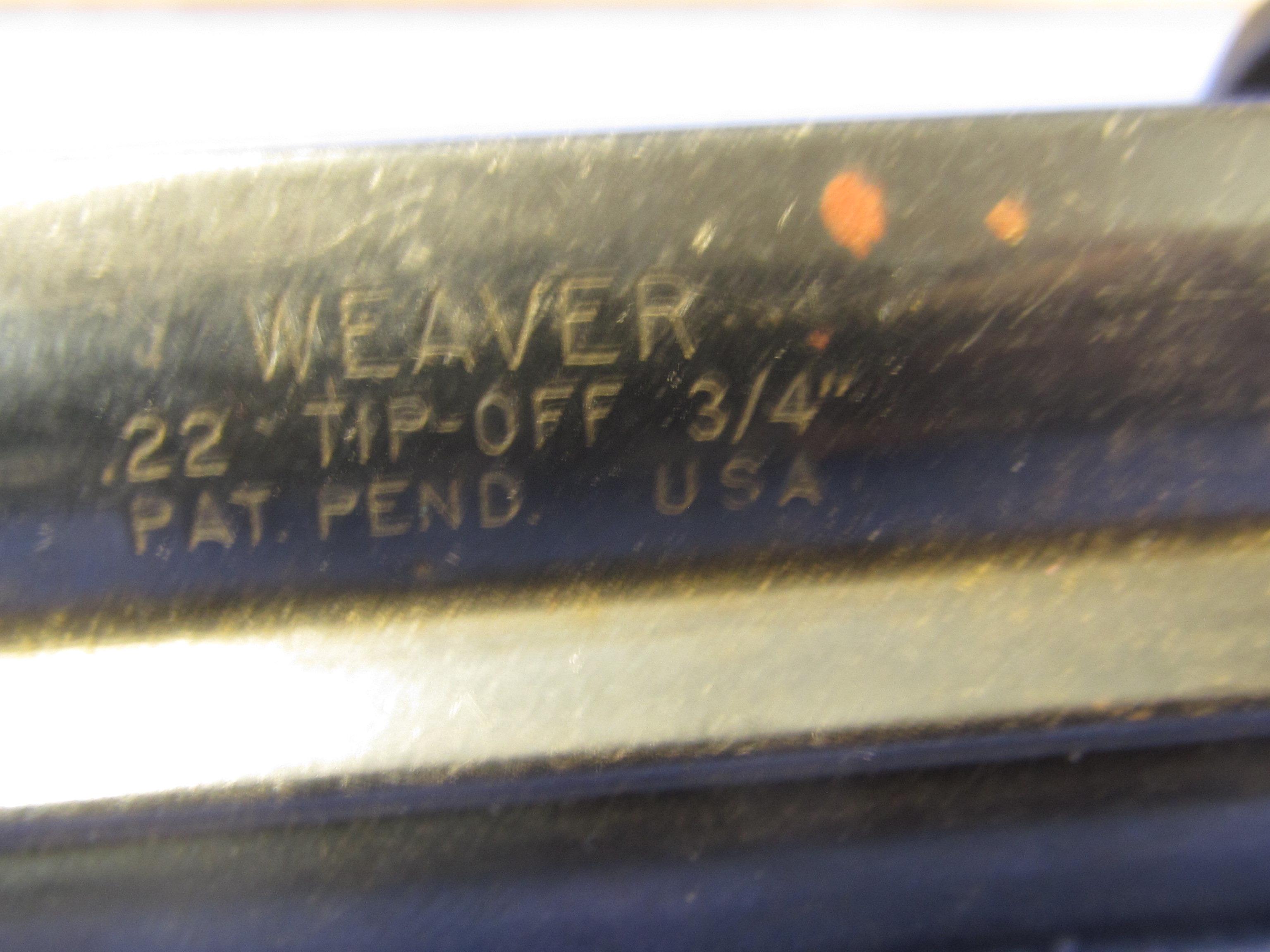 Vintage Weaver .22 Tip-Off Scope Mount 3/4” Pat. Pend. USA