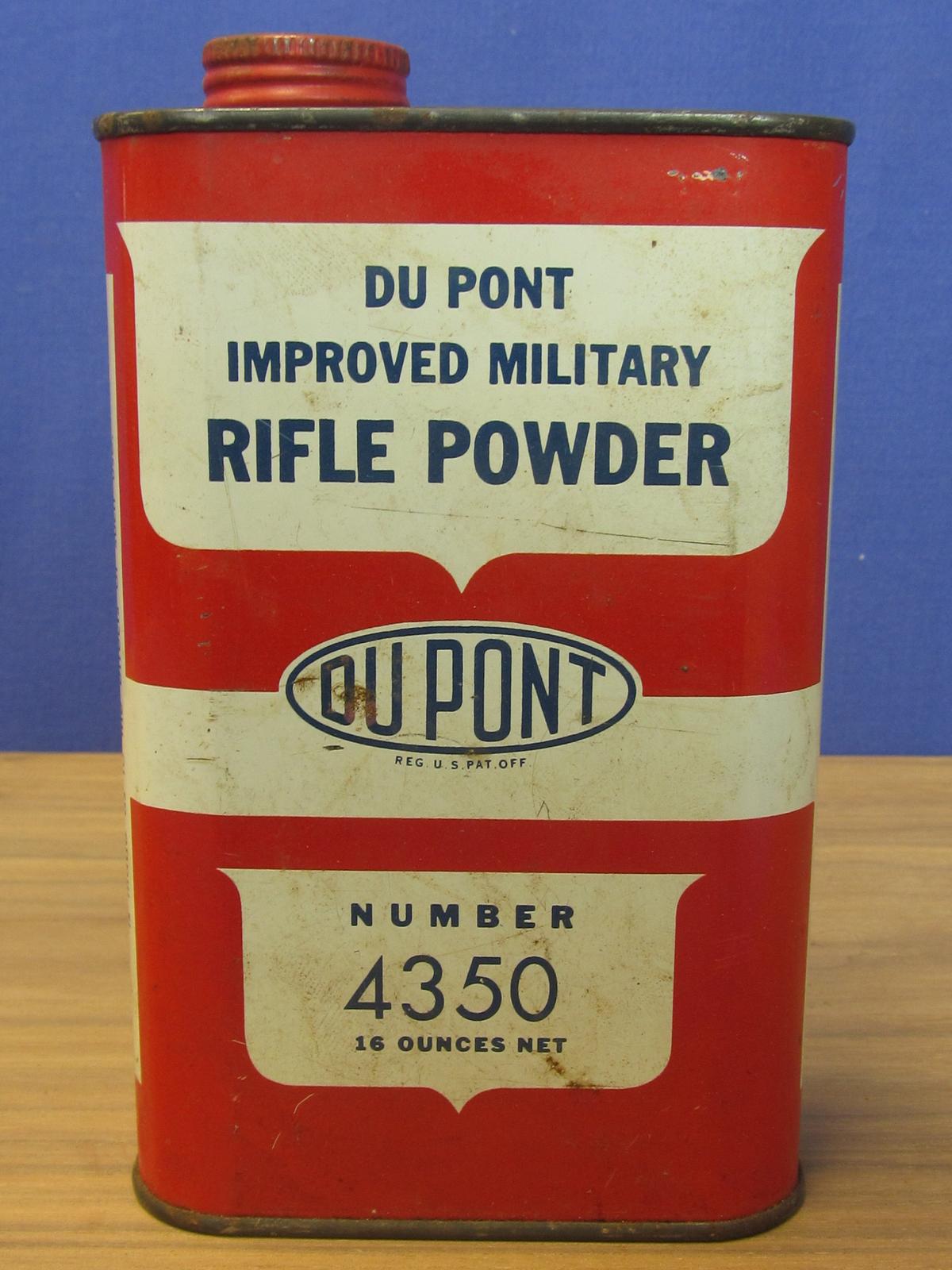 Vintage Tin: Du Pont Improved Military Rifle Powder Number 4350 16 oz net – Empty