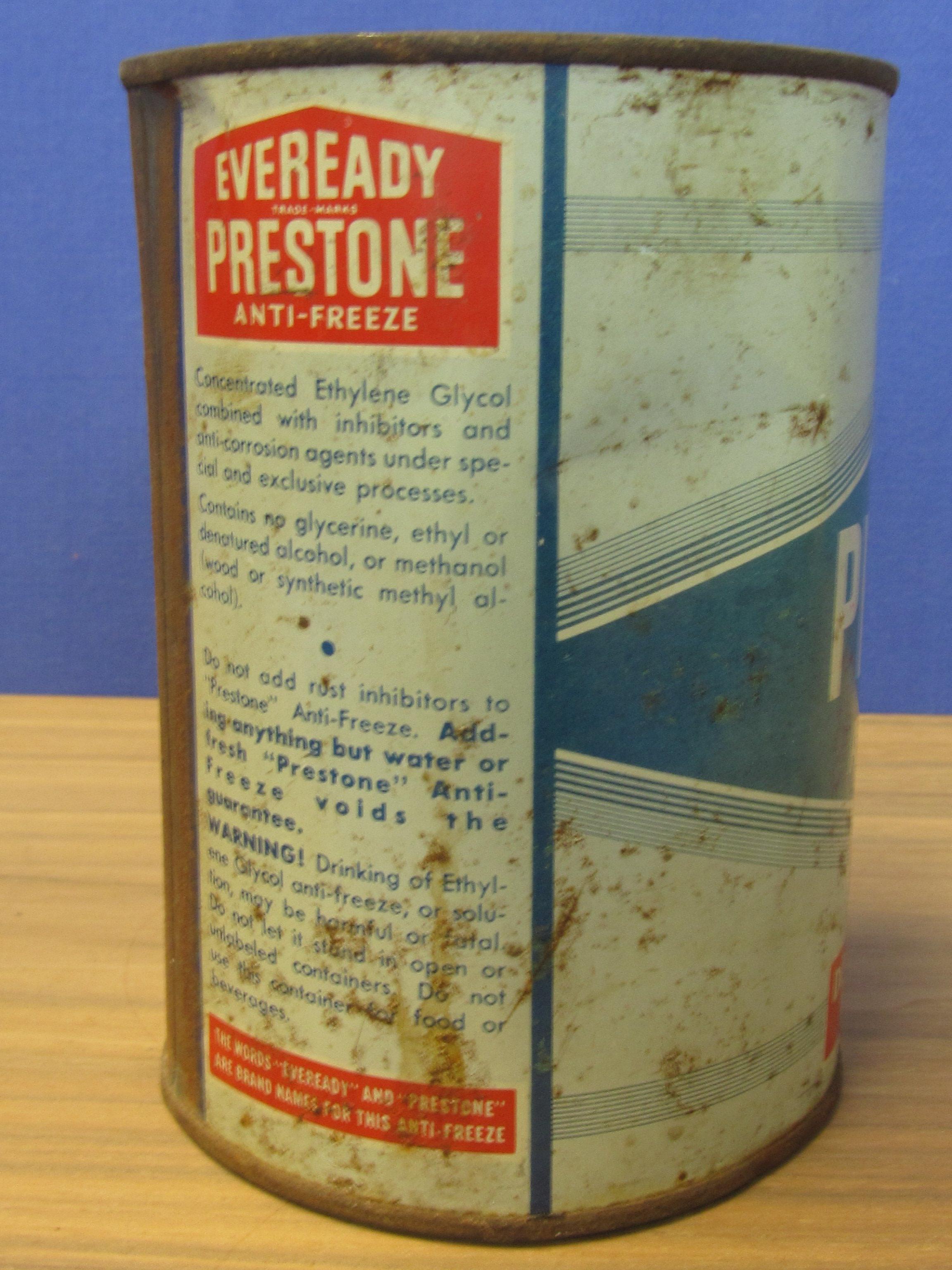 Vintage  Metal 1 Quart “Eveready Prestone Anti Freeze” Can  – Bright Graphics - Full