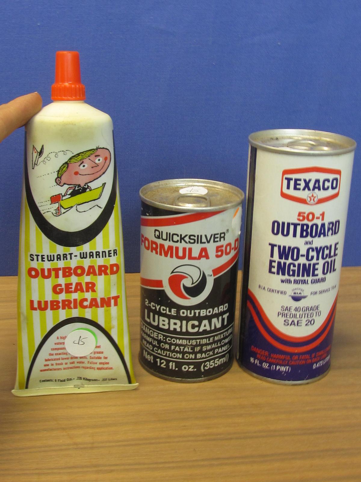 Texaco 2 Cycle Outboard Engine Oil, Quicksilver 2 Cycle Outboard Lubricant, Stewart Warner Outboard