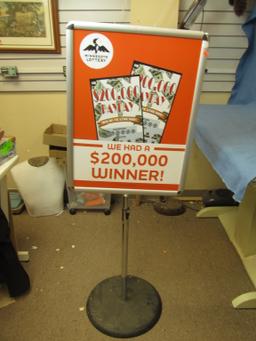 Minnesota Lottery “Mall” Sign Freestanding Metal frame is 51” T (can adjust taller) & Base is 16” DI