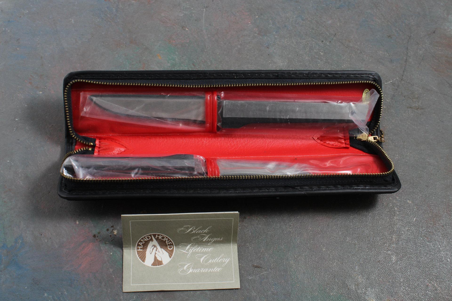 Vintage Retro Stylish BLACK ANGUS Steak Paring Knife Set NOS in Zippered Case