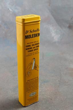 1968 Dr. Scholl's Moleskin Advertising Tin with Original Contents