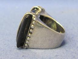 Bold Sterling Silver & Onyx Ring – Size 7 – Weight is 15.2 grams – Stone is 1 1/8” wide