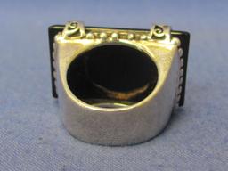 Bold Sterling Silver & Onyx Ring – Size 7 – Weight is 15.2 grams – Stone is 1 1/8” wide