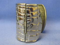 2 Wide Cuff Bracelets – Silvertone by Alexis Kirk – About 2 1/4” wide