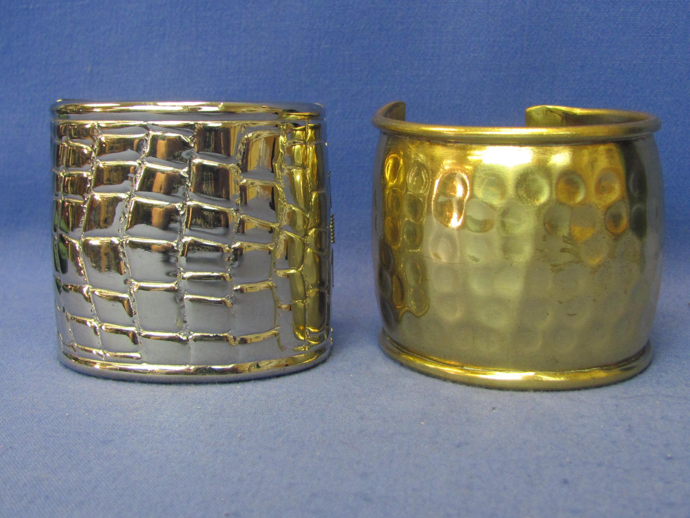 2 Wide Cuff Bracelets – Silvertone by Alexis Kirk – About 2 1/4” wide