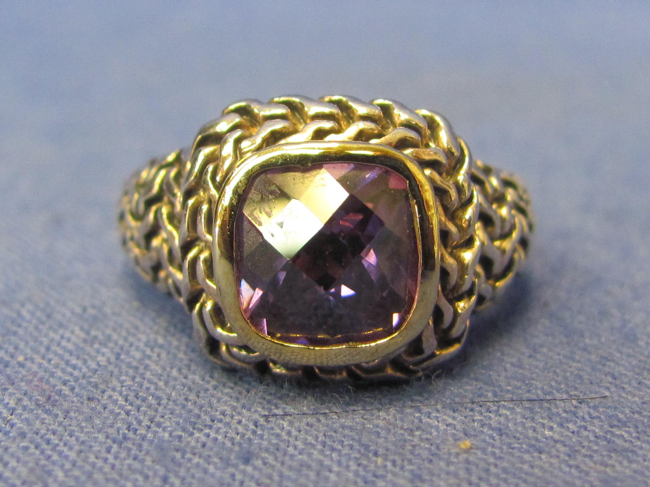 Sterling Silver Ring w Purple Faceted Stone – Size 7.5 – Weight is 6.7 grams