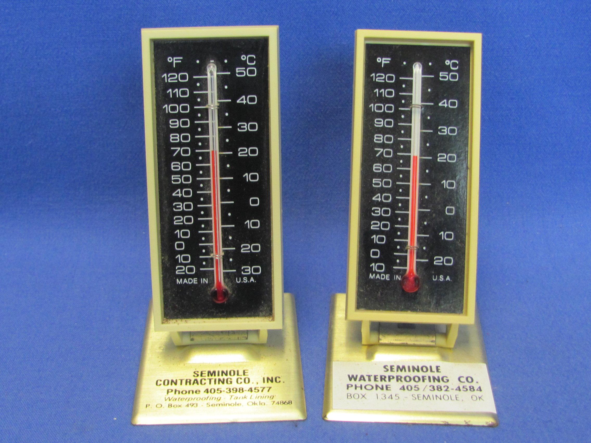 2 Advertising Thermometers from Seminole, Okla. - 4” tall – Contracting & Waterproofing