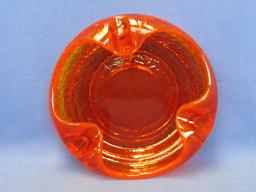 Large Retro Crackle Glass Ashtray – Amberina – 7 1/2” in diameter – Viking? Very good condition