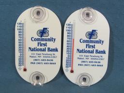 Two Window Cling Advertising Thermometers – Community First National Bank – Mabel, MN