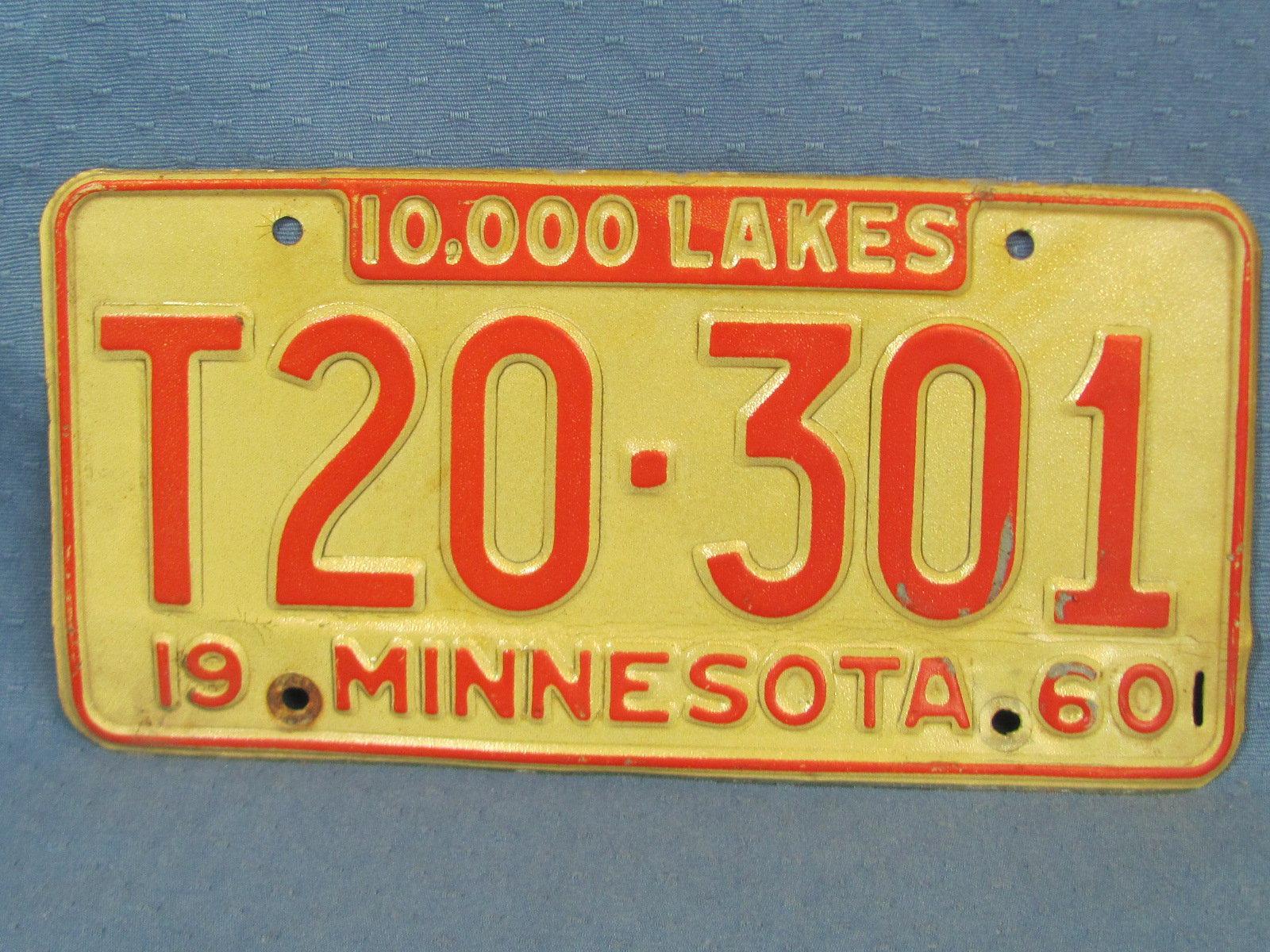 Four Minnesota License Plates from 1960 – All Different Numbers - “10,000 Lakes”