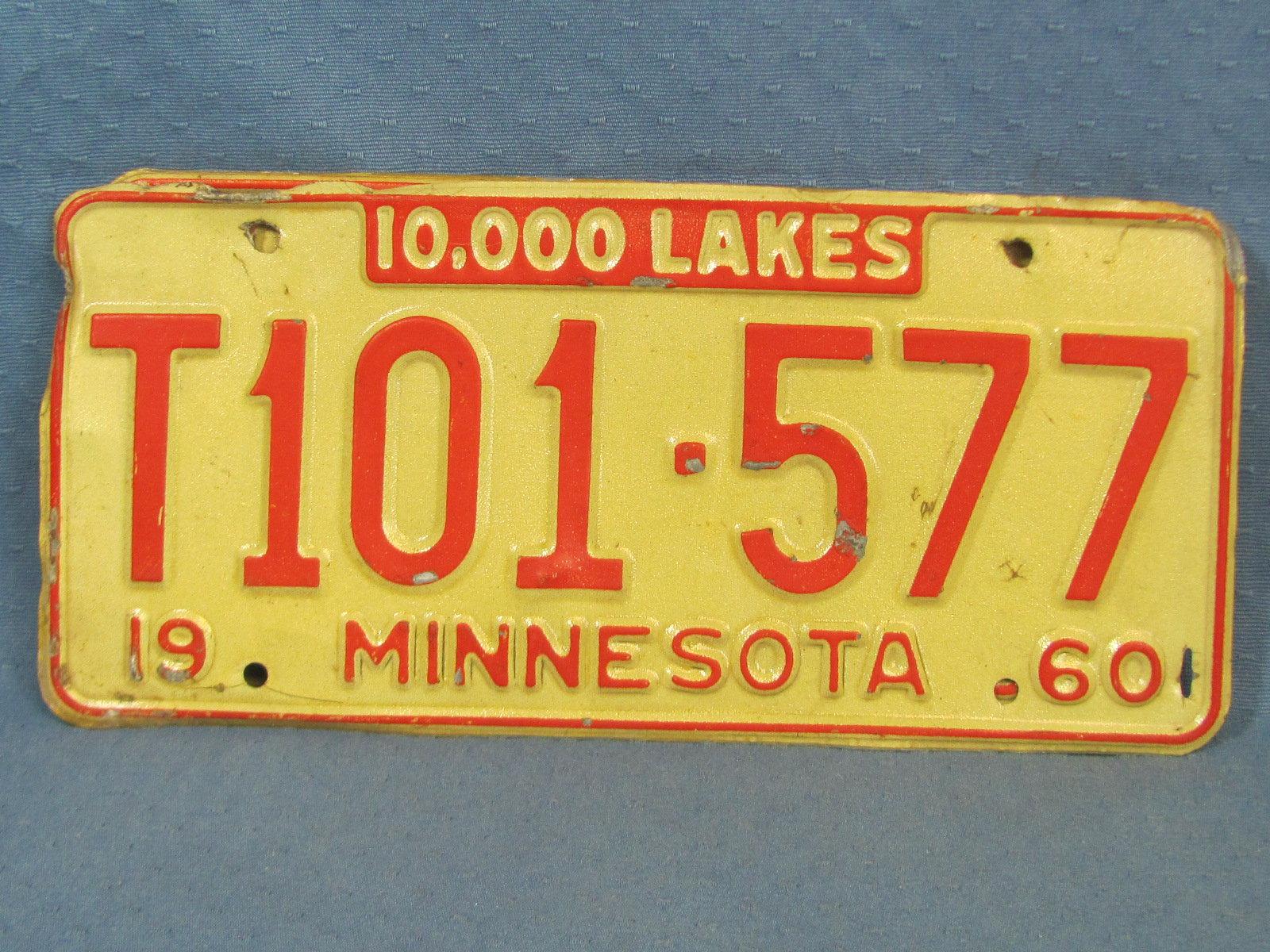 Four Minnesota License Plates from 1960 – All Different Numbers - “10,000 Lakes”