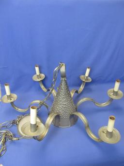 Vintage Electric Hanging Light Fixture: 5 “Candle” & Pierced Metal Cone Appx 22” DIA