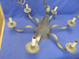 Vintage Electric Hanging Light Fixture: 5 “Candle” & Pierced Metal Cone Appx 22” DIA