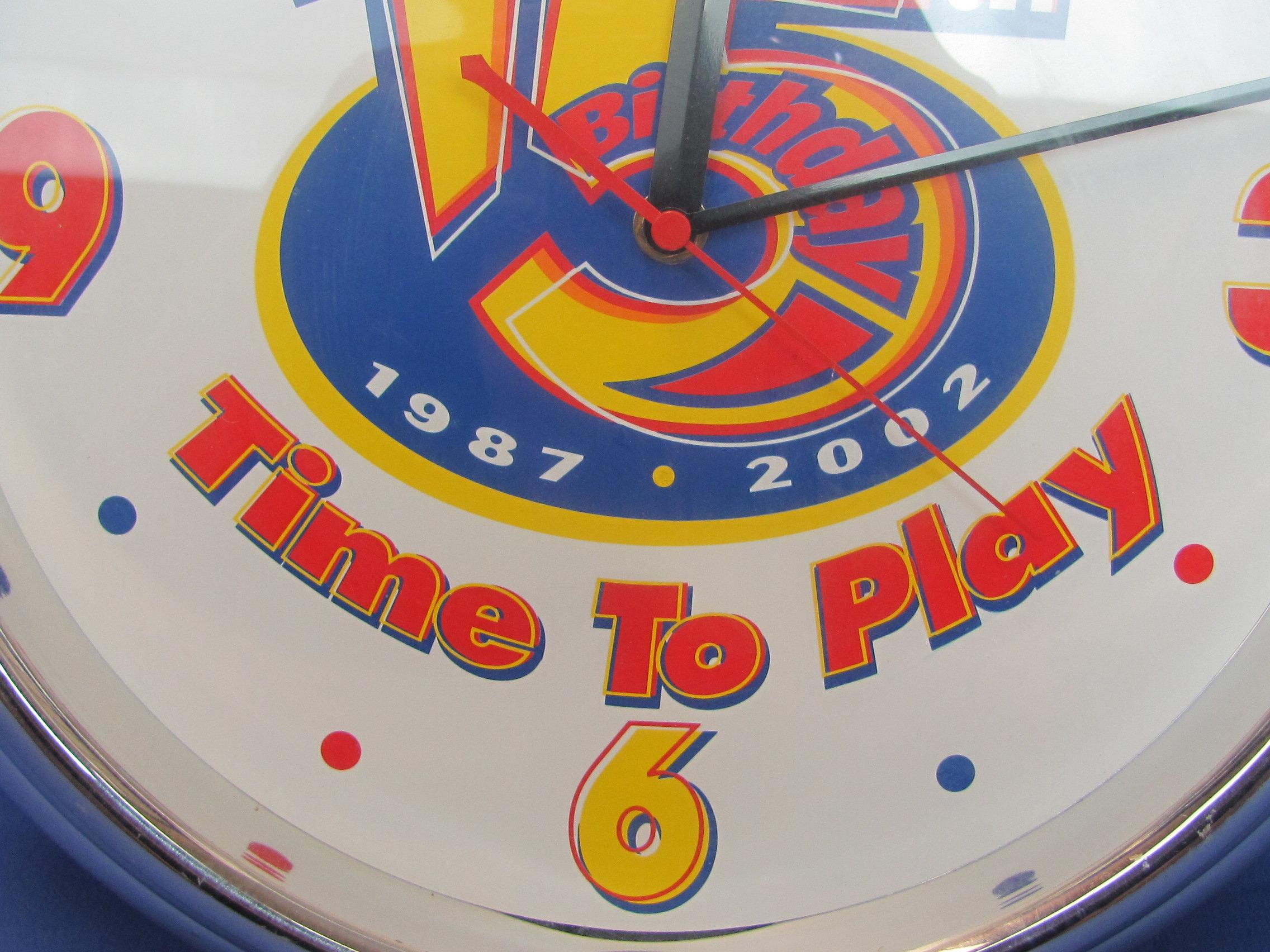 Battery-Op Wall Clock - Kansas Lottery 15th Anniversary “Time to Play” - 14 3/4” in diameter