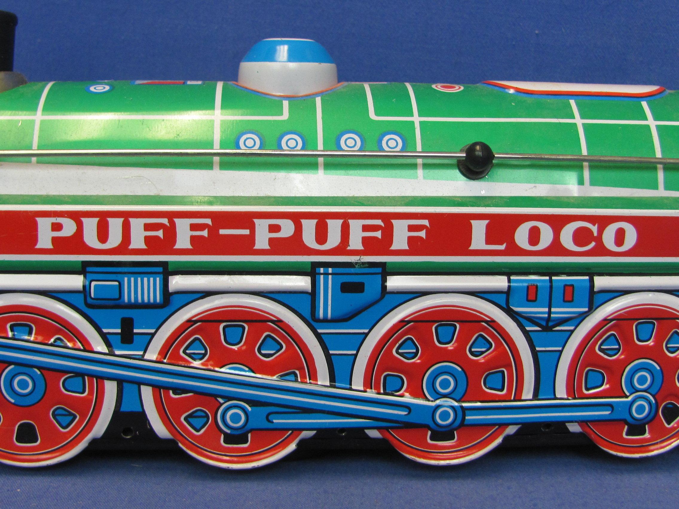 Puff-Puff Loco - Battery Operated Tin Litho – Works – 15 3/4” long – Makes Noise, Moves, etc..