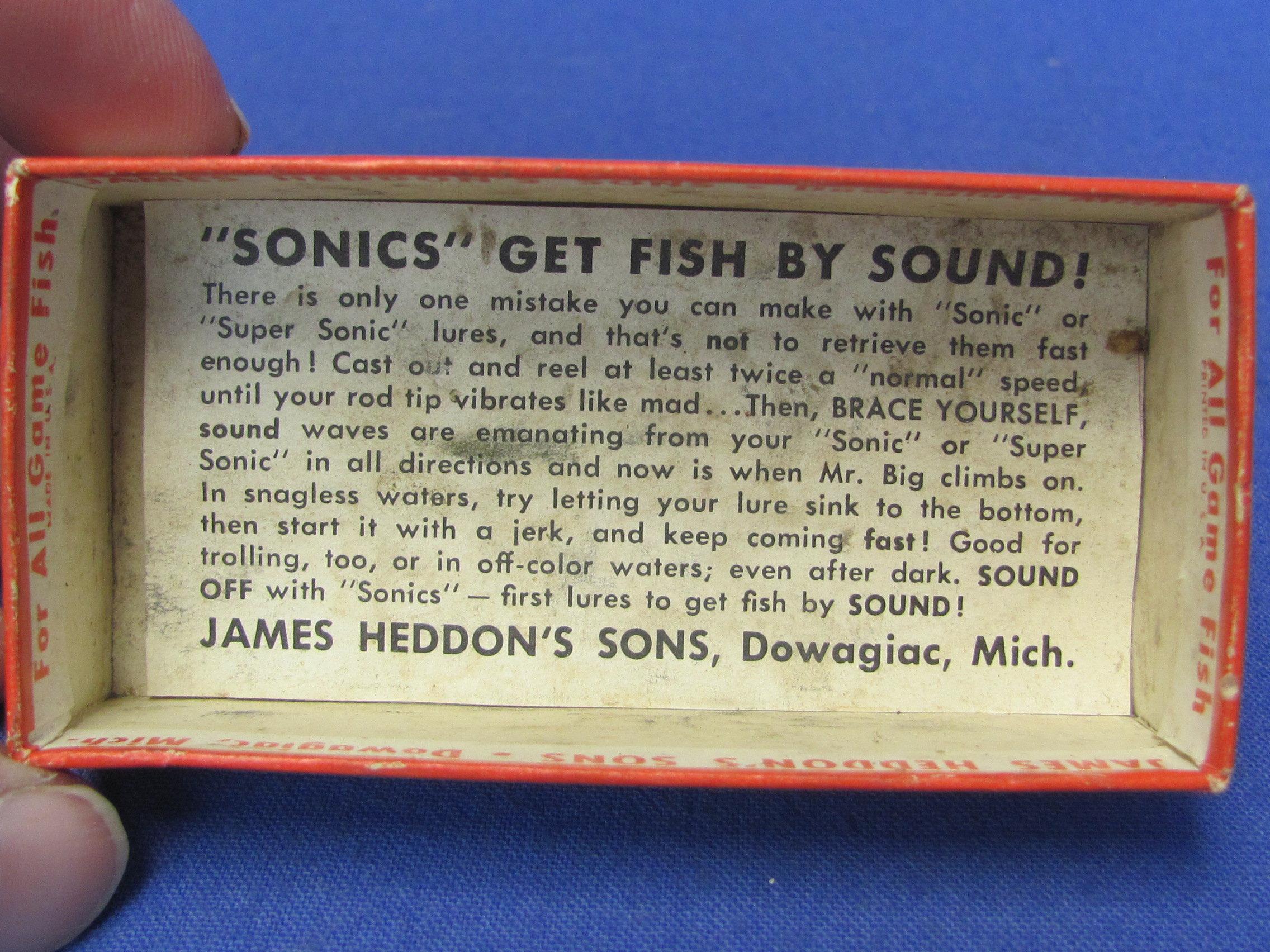 Heddon Sonic Fishing Lure – Dowagiac, Mich – Original Box w Paper – Box is 3 1/4” long