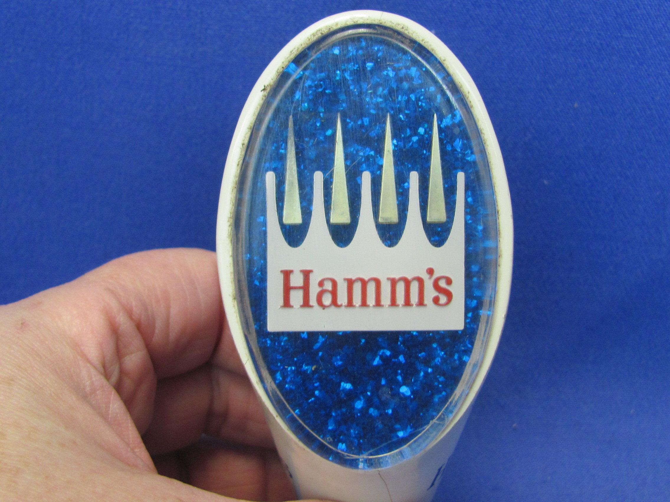 Hamm's Beer Tap – Blue Glitter w Crown – 4 1/2” long – Crack in plastic on front