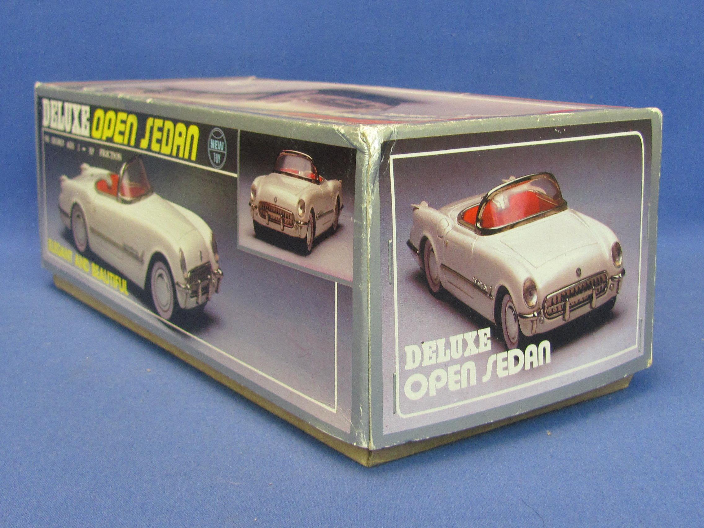 Deluxe Open Sedan – Toy Friction Car – Metal & Plastic – 9 1/2” long – In Original Box