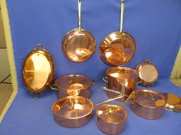 10 Piece Copper Cookware Set Brass Handles & Copper Clad Steel Pans