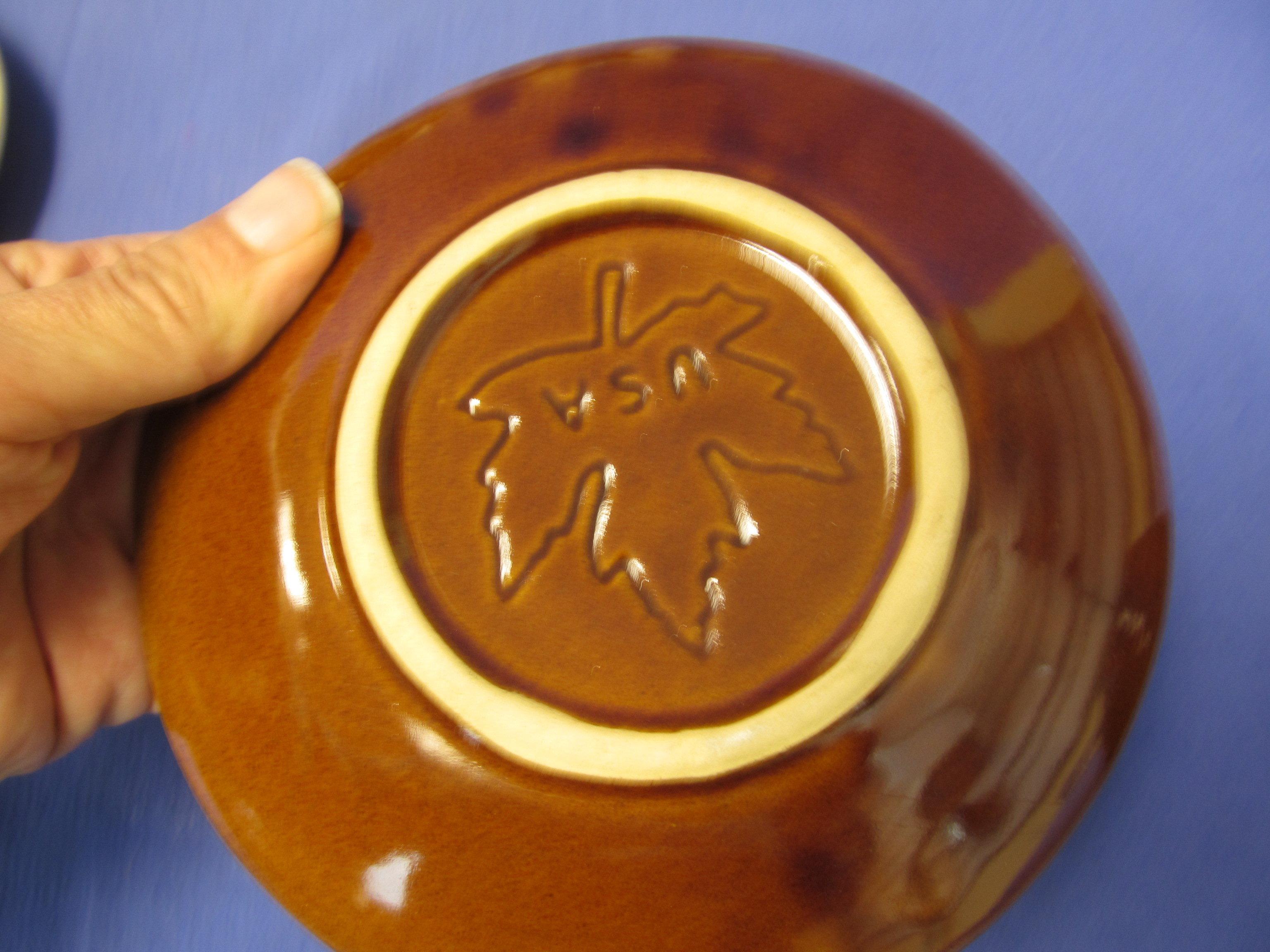 Brown Drip Monmouth Pottery: 10 Cups Round w/ Square handles, 10 Saucers,  5 Dinner Plates & 1 Ramek