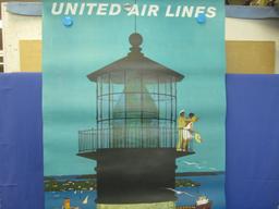 Vintage United Airlines Poster  Light House & Ship Stan Galli c. 1960's