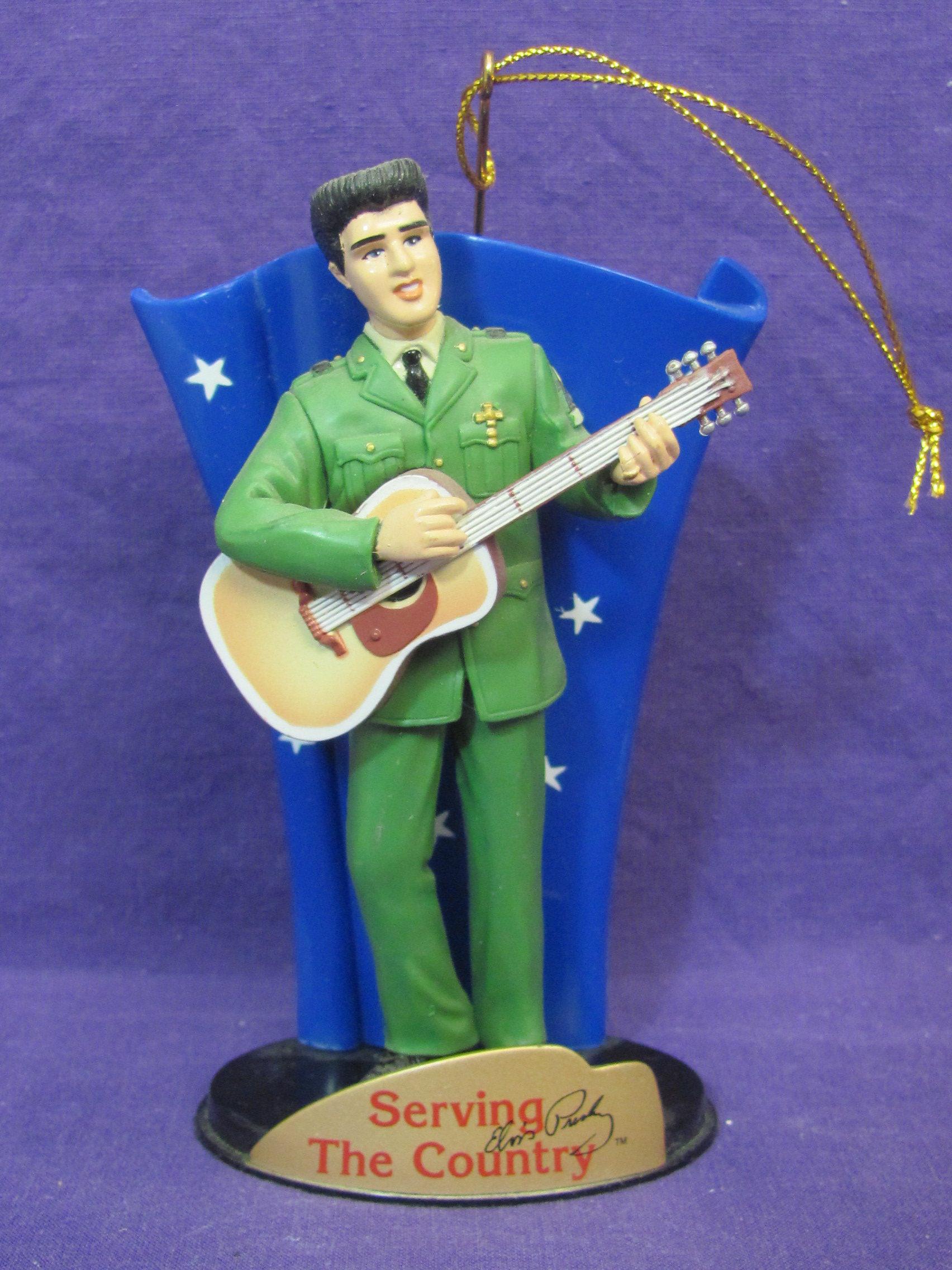 3 Elvis Presley Resin Ornaments – Serving the Country – Live in Las Vegas – About 4” tall