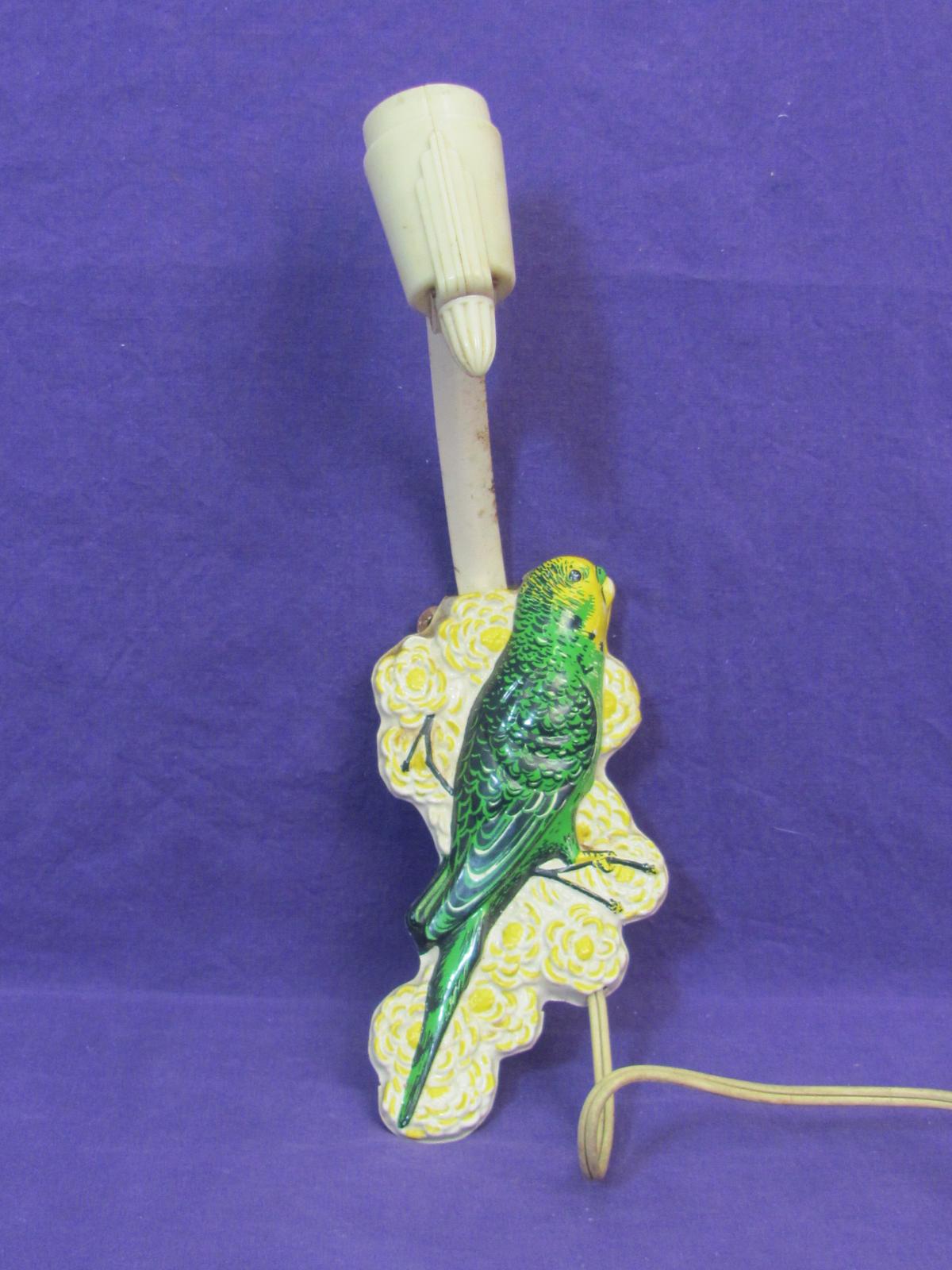 Vintage Electric Wall Sconce – Green & Yellow Parrot of Plastic – About 10” long – Works