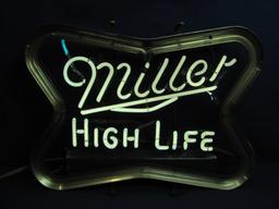 Vintage Neon Sign “Miller High Life” Beer – Works – Measures 21 3/4” x 16 1/4”