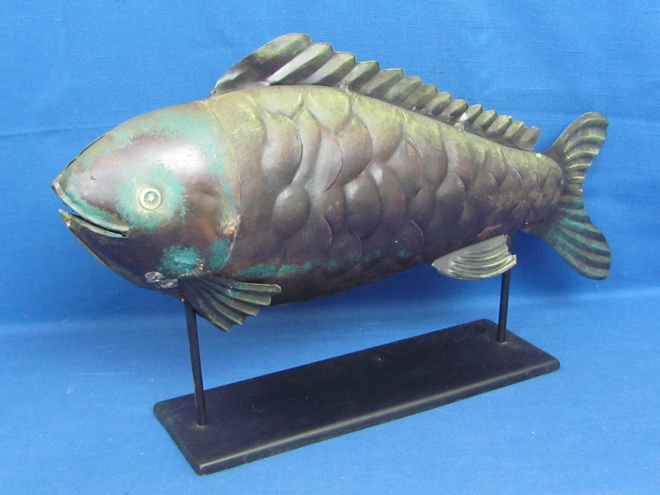 Metal Fish Sculpture Decor – From Pier 1 – 16” long – 9 3/4” tall – Rustic Look