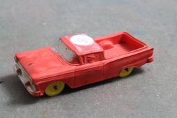 Vintage Rubber Toy Pick-up Truck Red with Yellow Wheels Made in USA